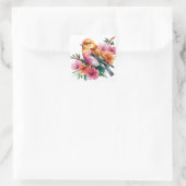 Rosa Blütenvogel Quadratischer Aufkleber (Tasche)