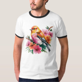 Rosa Blütenvogel T-Shirt