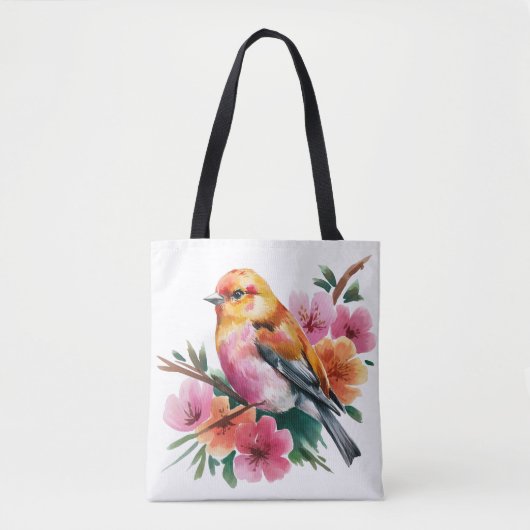 Rosa Blütenvogel Tasche (Vorderseite)