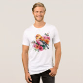 Rosa Blütenvogel Tri-Blend Shirt (Vorderseite voll)