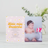 Rosa Blütenwein fehlt an einem guten Foto Geburtst Einladung (Stehend Vorderseite)