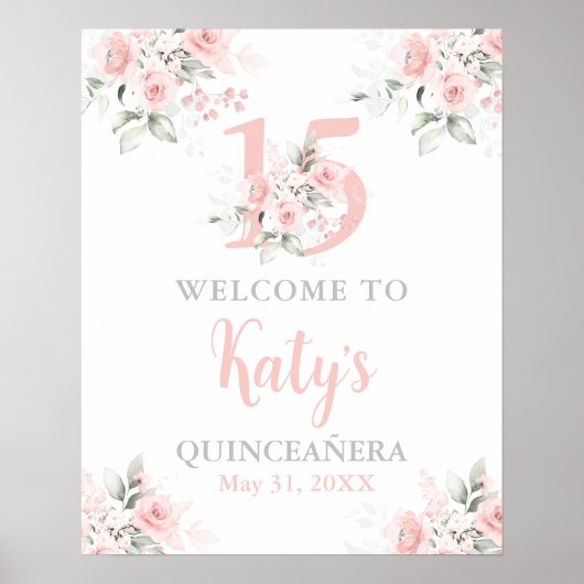 Rosa Blütenzeichen der Quinceanera Poster (Vorne)