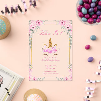 Rosa Blütenzorn Mädchen Geburtstagseinladung Acryleinladungen