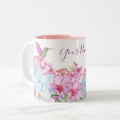 Rosa Blütenzweig mit Vogel Zweifarbige Tasse (Vorderseite Links)