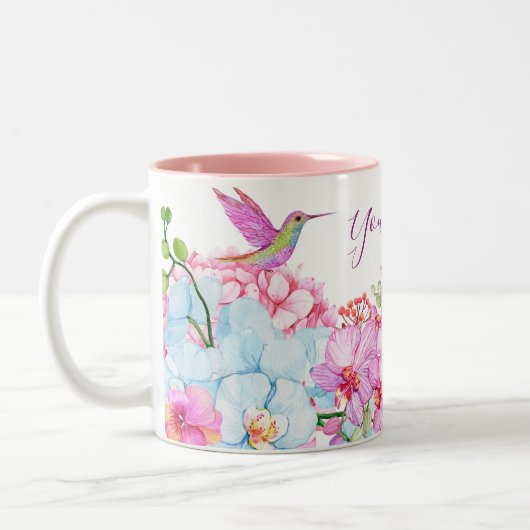 Rosa Blütenzweig mit Vogel Zweifarbige Tasse (Links)