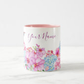 Rosa Blütenzweig mit Vogel Zweifarbige Tasse (Mittel)