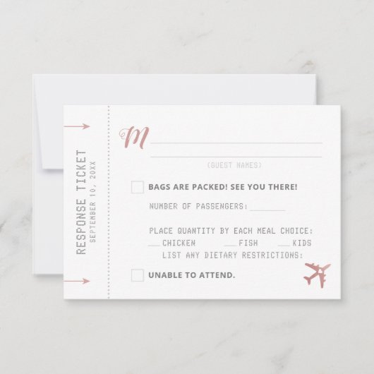 Rosa Boarding Pass Flugzeug Ticket Response RSVP K Karte (Vorderseite)