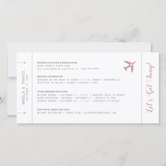 Rosa Boarding Pass Ziel Save the Date (Rückseite)