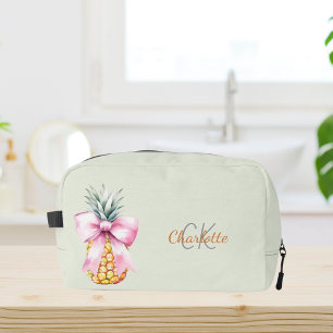 Rosa Bogen Ananas tropisches Monogramm Salbei grün Waschbeutel