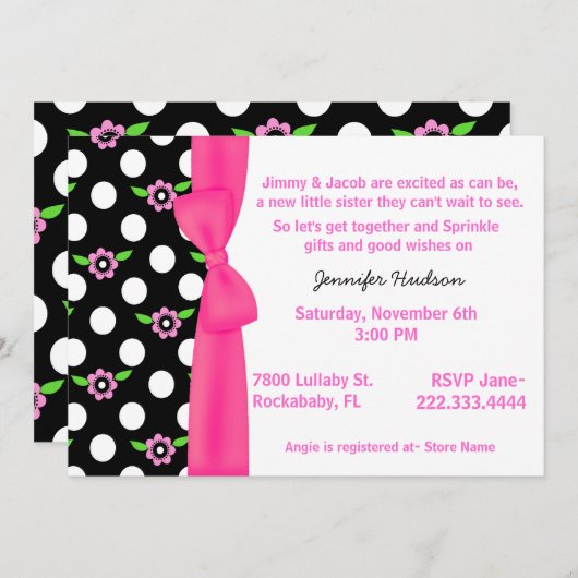 Rosa Bogen-Baby besprühen Duschen-Einladung Einladung (Vorne/Hinten)