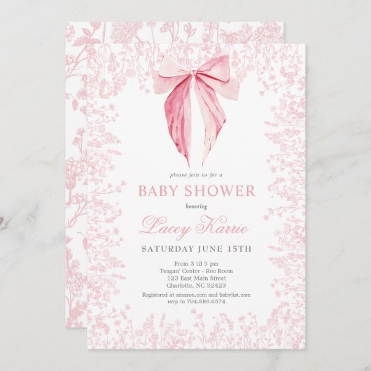 Rosa Bogen Baby Dusche Einladung (Vorne/Hinten)