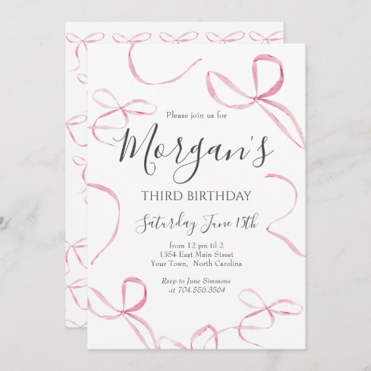 Rosa Bogen Birthday Einladung, Preppy Girl Birthda Einladung (Vorne/Hinten)