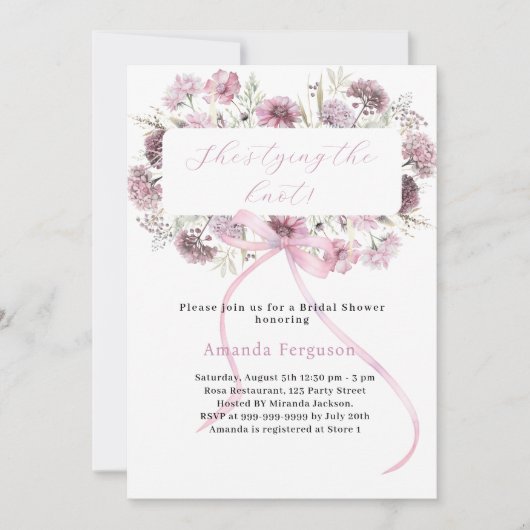 Rosa Bogen Blüte Sie bindet das Brautparty des Kno Einladung (Vorderseite)