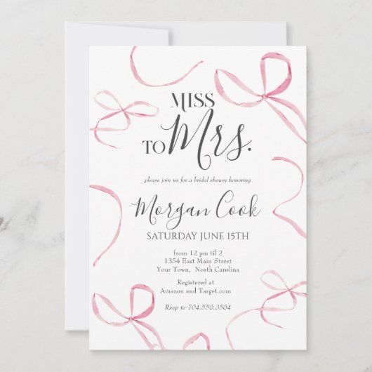 Rosa Bogen Bridal Dusche Einladung, Verpassen Sie Einladung (Vorderseite)