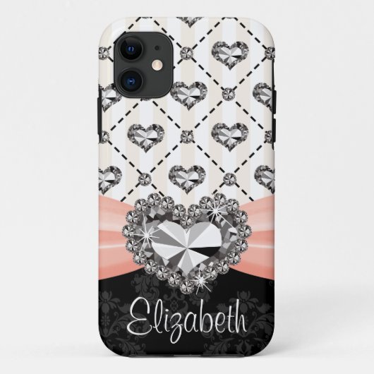 Rosa Bogen-diamante de imitación-Herz Case-Mate iPhone Hülle (Rückseite)