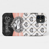 Rosa Bogen-diamante de imitación-Herz Case-Mate iPhone Hülle (Rückseite (Horizontal))
