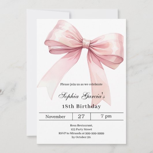 Rosa Bogen elegant Geburtstag Einladung (Vorderseite)