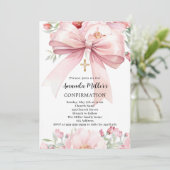 Rosa Bogen florale Mädchen Bestätigung Einladung (Stehend Vorderseite)