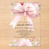 Rosa Bogen florale Mädchen Erste Kommune klar Acryleinladungen (Vorderseite)
