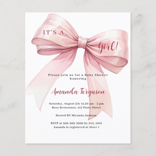 Rosa Bogen ist eine Mädchen-Dusche-Einladung (Vorderseite)