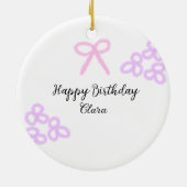 Rosa Bogen lila Blütenpastellblüte Geburtstag Keramik Ornament (Hinten)