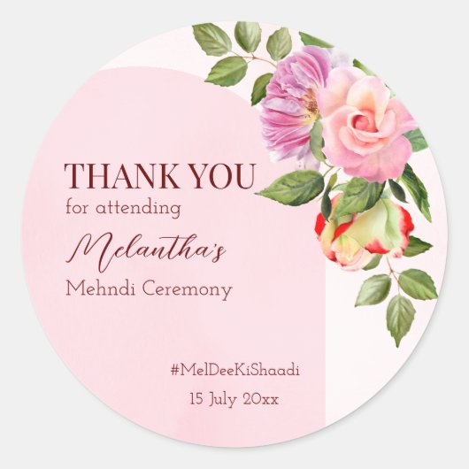 Rosa Bogen mit Rose personalisierten mehndi vielen Runder Aufkleber (Vorderseite)