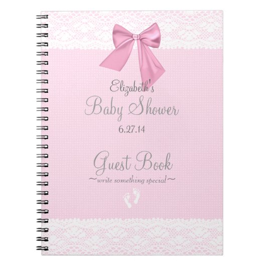 Rosa Bogen mit Spitze-Bild-Babyparty-Gast-Buch Notizblock (Vorderseite)