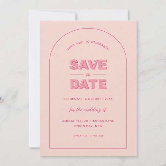 Rosa Bögen Moderner, formatierter Text Save the Da Einladung (Vorderseite)