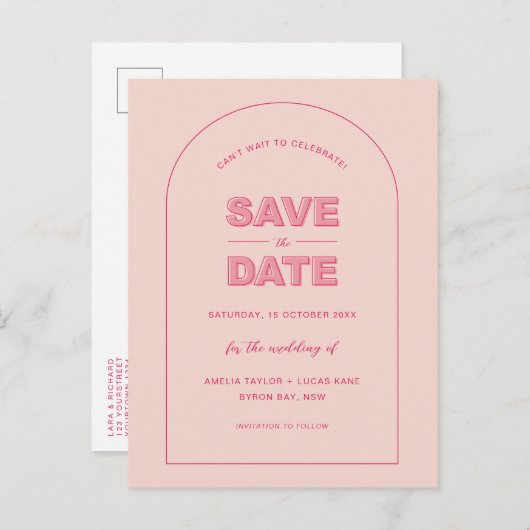 Rosa Bögen Moderner, formatierter Text Save the Da Postkarte (Vorne/Hinten)