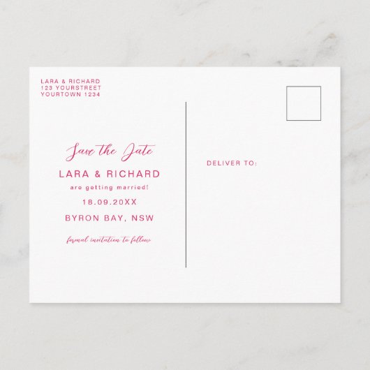 Rosa Bögen Moderner, formatierter Text Save the Da Postkarte (Rückseite)