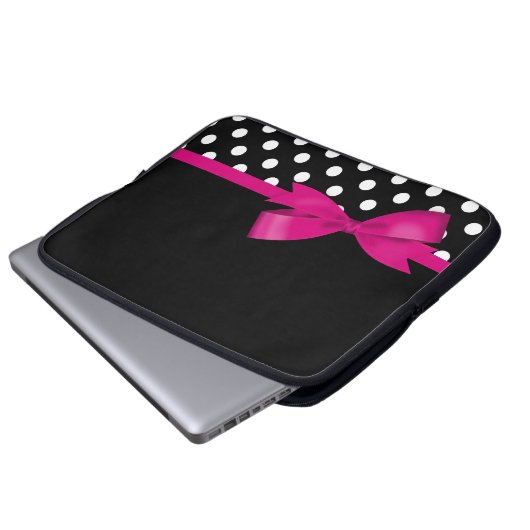 Rosa Bogen-Schwarzweiss-Tupfen Laptopschutzhülle (Vorne Knopf)
