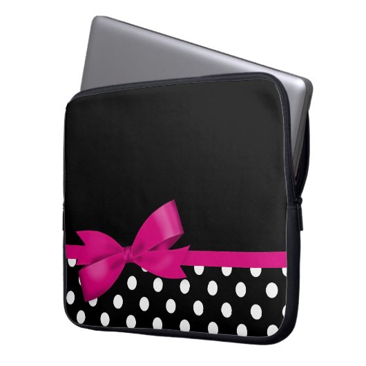 Rosa Bogen-Schwarzweiss-Tupfen Laptopschutzhülle (Vorderseite Links)