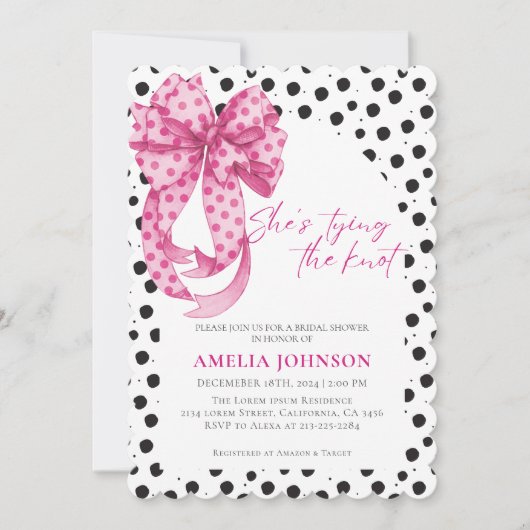 Rosa Bogen Sie bindet das Brautparty des Knotens Einladung (Vorderseite)