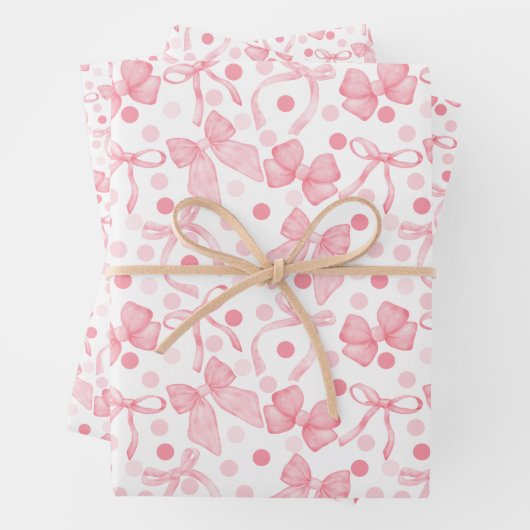 Rosa Bögen und dunkelrosa Punkte Geschenkpapier Set (Beispiel)