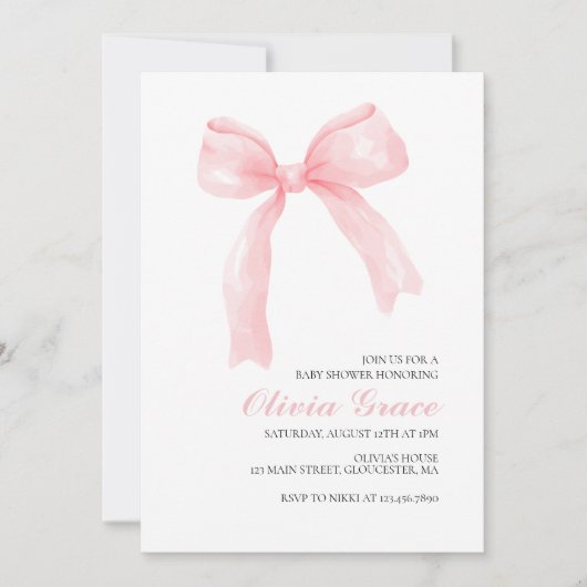 Rosa Bogen und Gingham-Babydusche Einladung (Vorderseite)