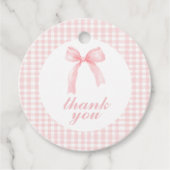 Rosa Bogen und Gingham-Babydusche Geschenkanhänger (Vorderseite)