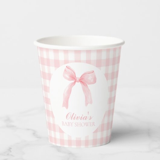 Rosa Bogen und Gingham-Babydusche Pappbecher (Vorderseite)
