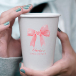 Rosa Bogen und Gingham-Babydusche Pappbecher