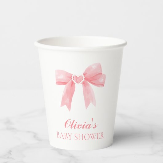 Rosa Bogen und Gingham-Babydusche Pappbecher (Vorderseite)