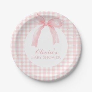 Rosa Bogen und Gingham-Babydusche Pappteller