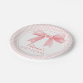 Rosa Bogen und Gingham-Babydusche Pappteller (Schrägansicht)