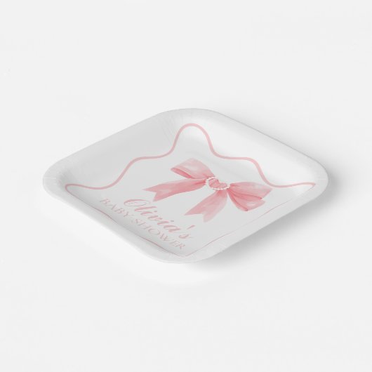 Rosa Bogen und Gingham-Babydusche Pappteller (Gewinkelt)