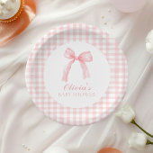 Rosa Bogen und Gingham-Babydusche Pappteller