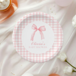 Rosa Bogen und Gingham-Babydusche Pappteller