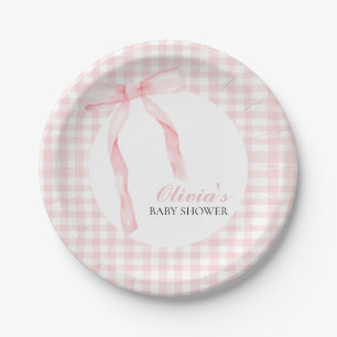 Rosa Bogen und Gingham-Babydusche Pappteller