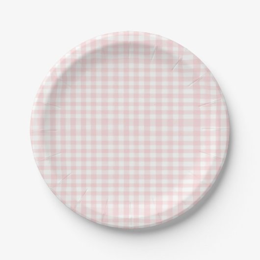 Rosa Bogen und Gingham-Babydusche Pappteller (Vorderseite)
