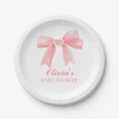 Rosa Bogen und Gingham-Babydusche Pappteller (Vorderseite)