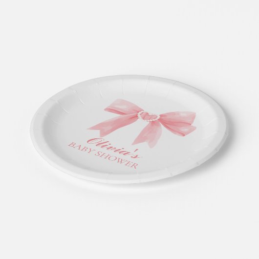 Rosa Bogen und Gingham-Babydusche Pappteller (Schrägansicht)