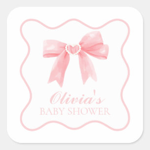 Rosa Bogen und Gingham-Babydusche Quadratischer Aufkleber
