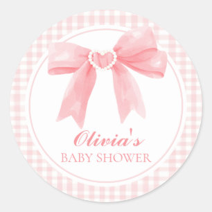 Rosa Bogen und Gingham-Babydusche Runder Aufkleber